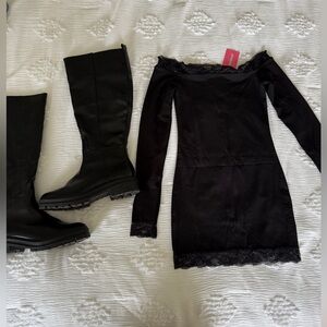 NWT Edikted Black Lace Off-Shoulder Bodycon Dress